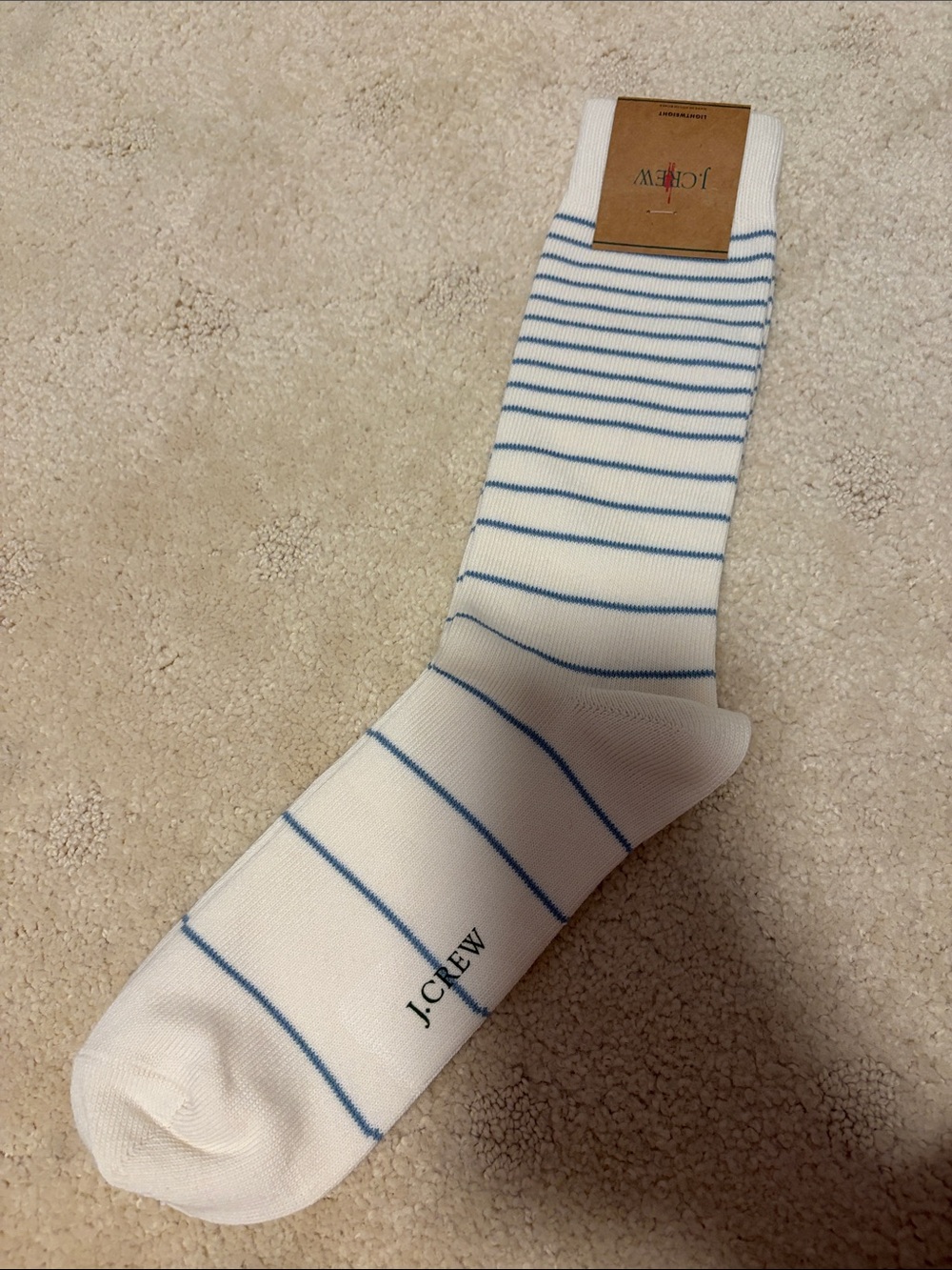 J. Crew White Crew Socks with Light Blue Stripes